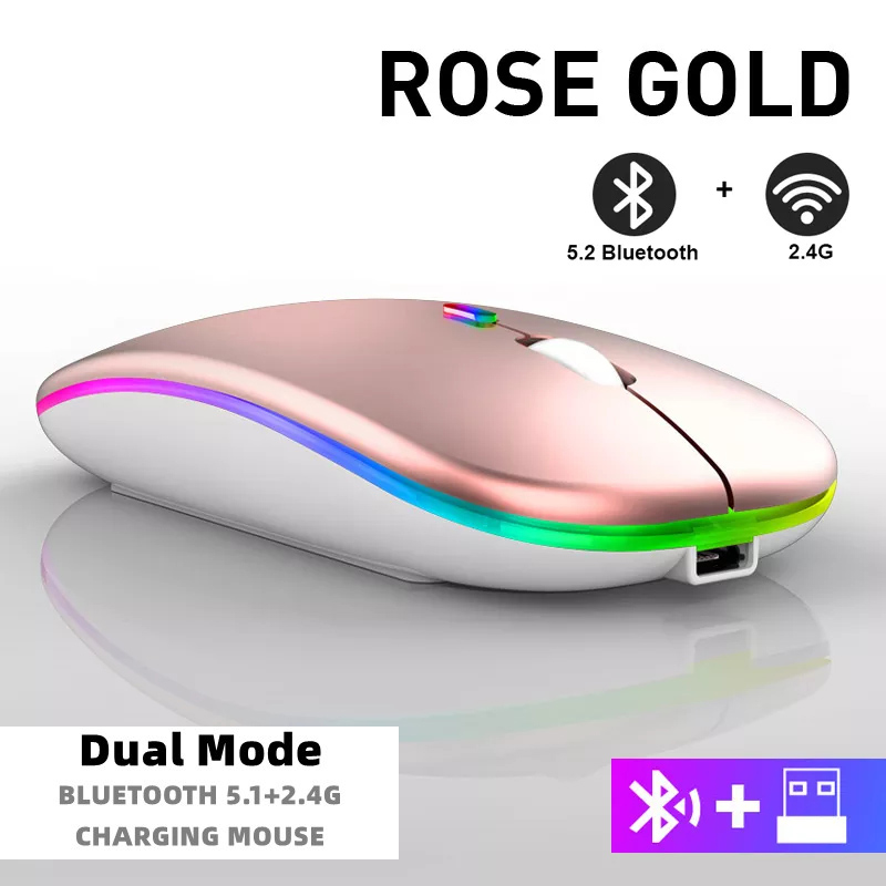 Ratón inalámbrico Bluetooth para tableta, teléfono, retroiluminación RGB recargable, para iPad, PC, portátil, tableta, teléfono, ratón USB de 2,4 GHz: Morado