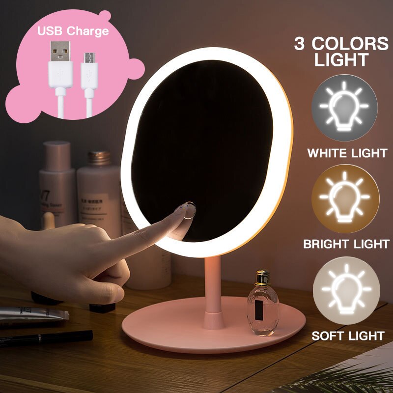 Maquillaje espejo de maquillaje espejo con luz Natural blanca luz del día tocador espejo led desmontable Base de almacenamiento Led Lustro espejo aumento: 3 color B