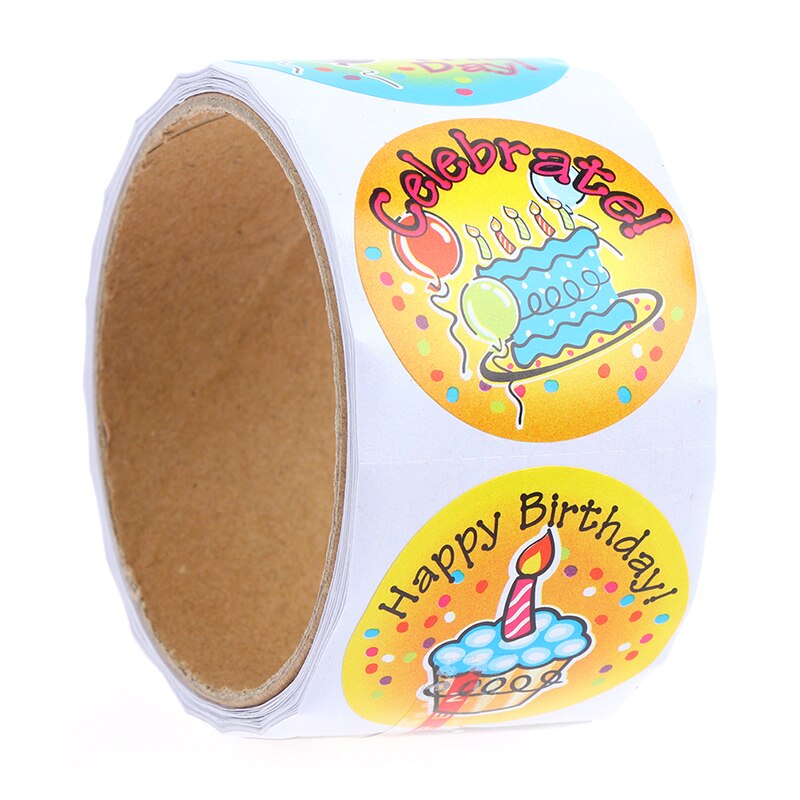 100pcs/roll HAPPY BIRTHDAY Sticker Adhesive Stickers Kraft Baking Paper Stickers For Craft Handmade Stationery