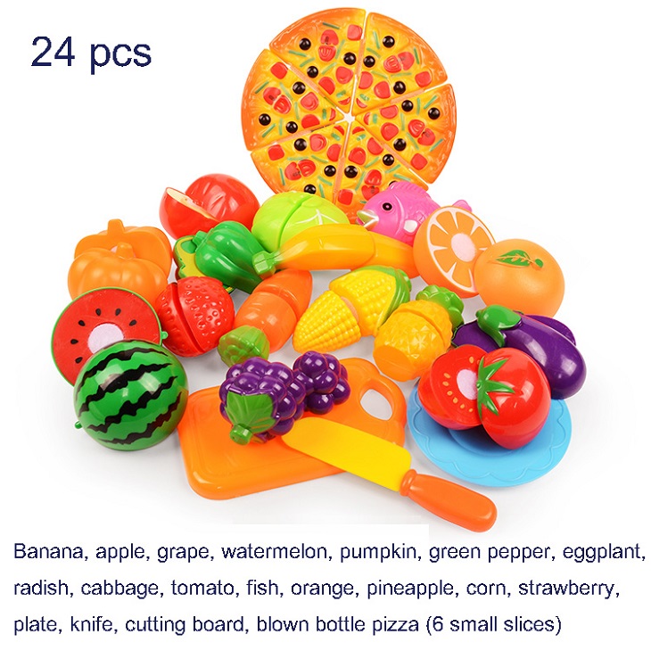 Cutting Fruit Vegetable Food Pretend Play Children For Children Pretend Play Plastic Food Toy: 24 PCS-2