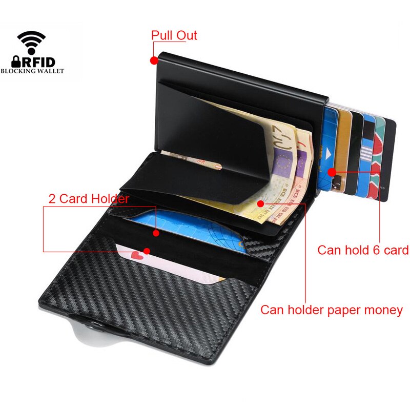 Rfid Carbon Fiber Card Men Wallets Metal Leather Trifold Slim Thin Small Ridge Wallet Magic Smart Wallet For Men carteras hombre