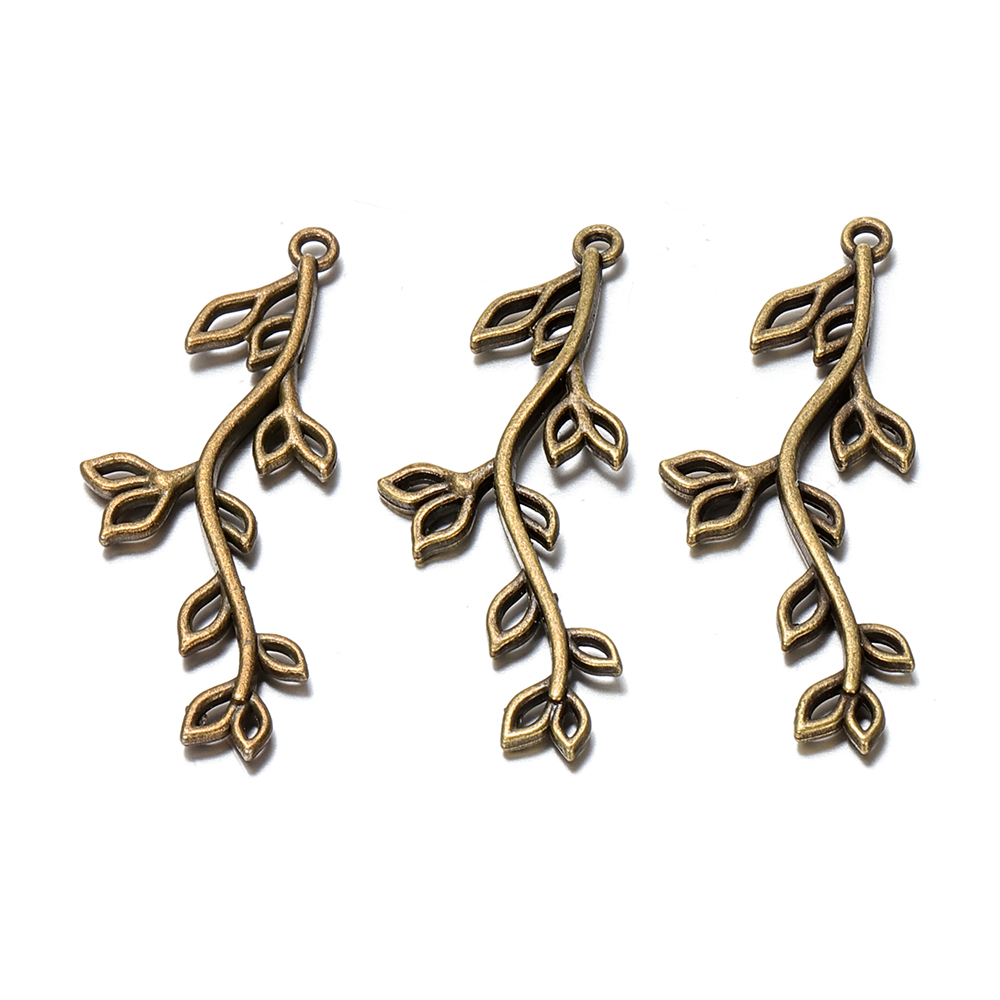 20 piezas colgantes de hojas de rama de árbol, colgantes de Metal DIY para collar, pulsera, manualidades, componentes para hacer joyería, manualidades,