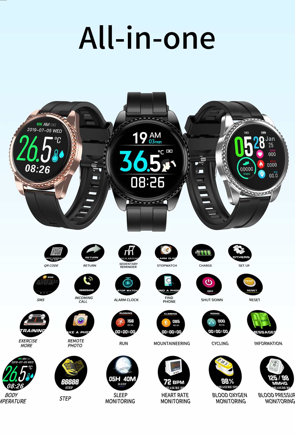 Lynwo  bt01 kroppstemperaturdetektering i realtid tim blodtryck  o2 monitor flera rattar  ip68 smarta armband