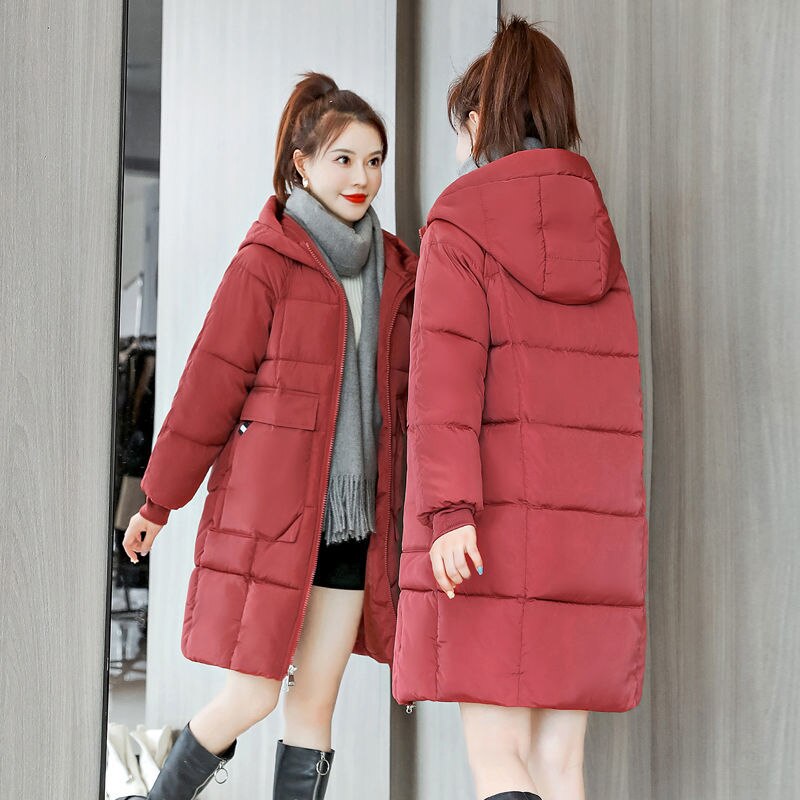 Vinter dam parkas dun bomull huvjacka varm tjock lång kappa lös vindtät regntät dam ytterkläder