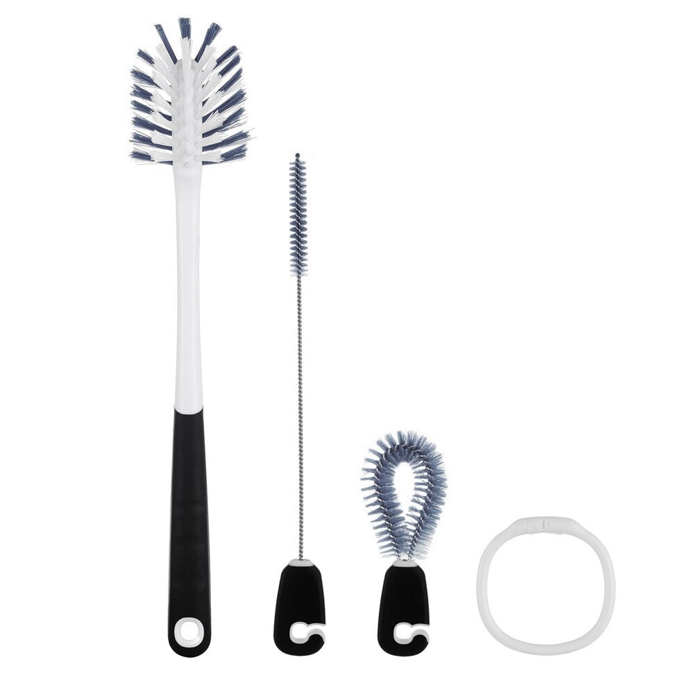 Brosse de nettoyage des biberons | Ensemble de 3 pièces/ensemble en Nylon + inox, brosse de nettoyage des biberons à Long manche noir + blanc: Default Title