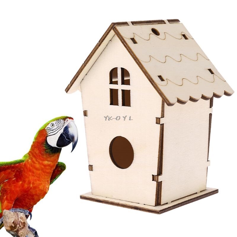 Natural Wooden Bird House Nest Wall-mounted Garden Outdoor Bird Cage Box