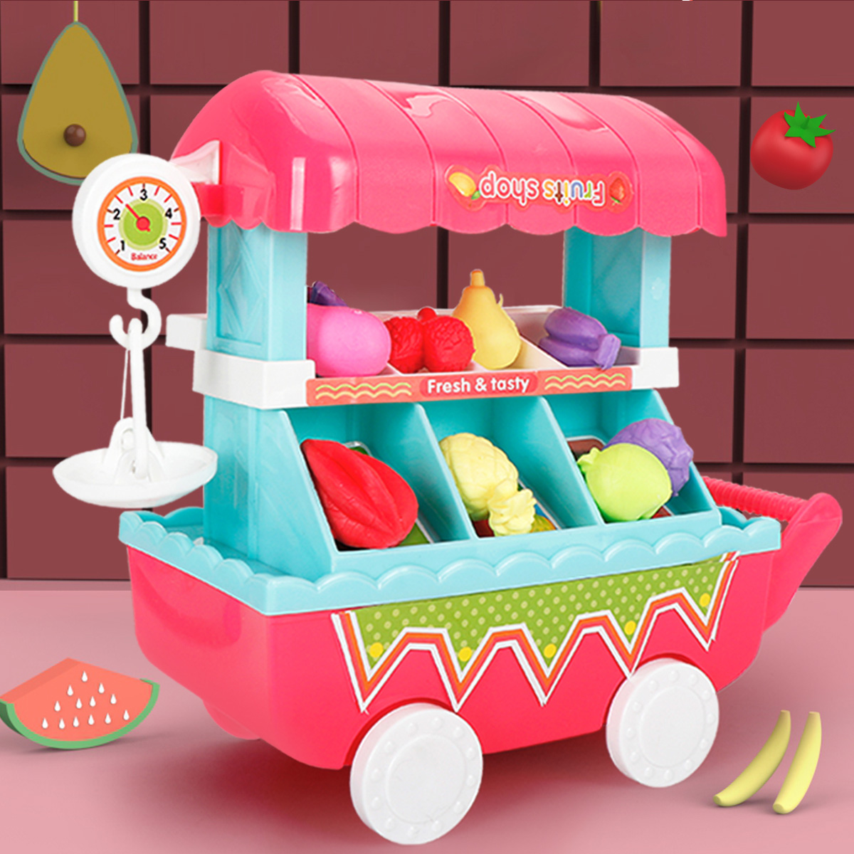 Camión de helados familiares para niños, juguete de simulación para niñas de 3 a 6 años, carrito pequeño para frutas y verduras, camión para helados
