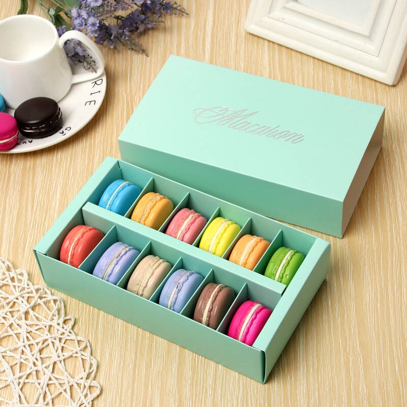 12 grid macaron double-layer doos gebak decoratie grote capaciteit muffin doos 1pc: Blauw