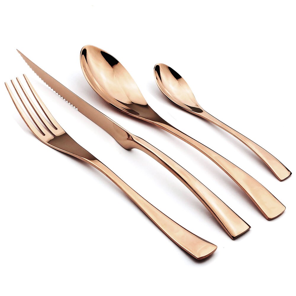 Jankng 4-Pcs 18/10 Roestvrij Staal Bestek Set Zwart Servies Steak Mes Vork Lepel Theelepel Bestek Eten Servies: Rose Gold