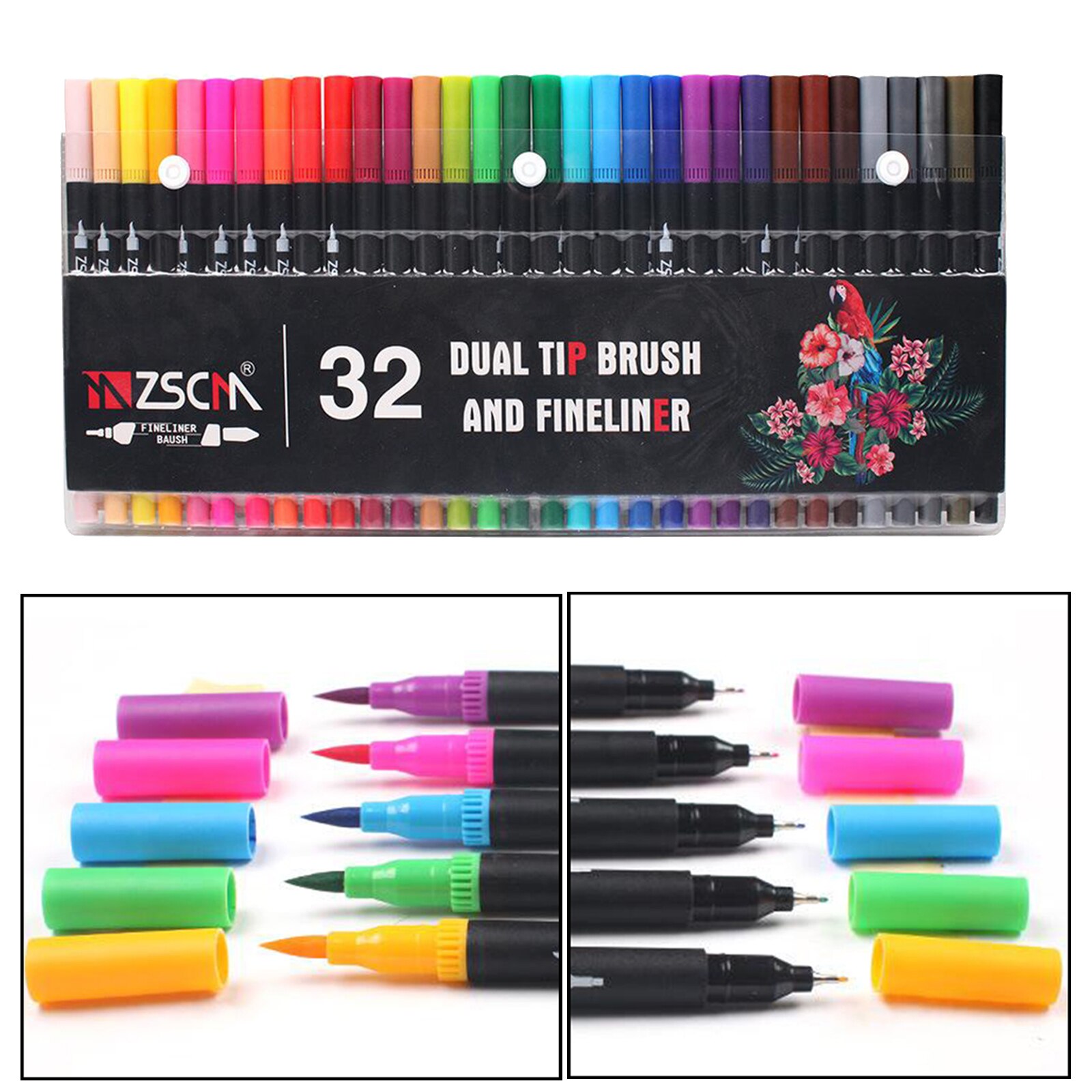 32 Pieces Double Tip Brush Paints Fine Felt Pen Marker for Calligraphy