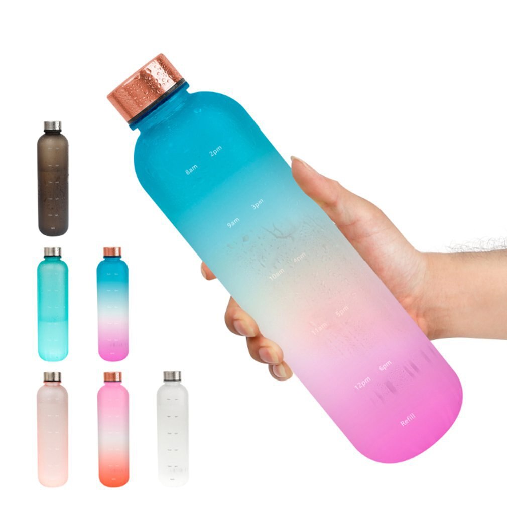 1L Water Fles Met Tijd Marker 32 Oz Motivatie Herbruikbare Fitness Sport Buitenshuis Reizen Lekvrij Bpa Gratis Frosted Plastic