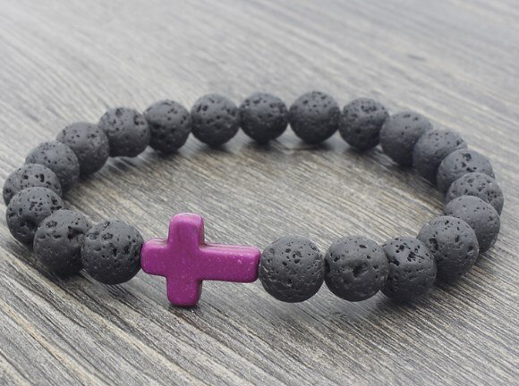 8mm noir volcanique pierre de lave xf323 v croix rouge bleu rouge turquoise Yoga élastique fil ajuster perle pierre Bracelet bracelets: 6