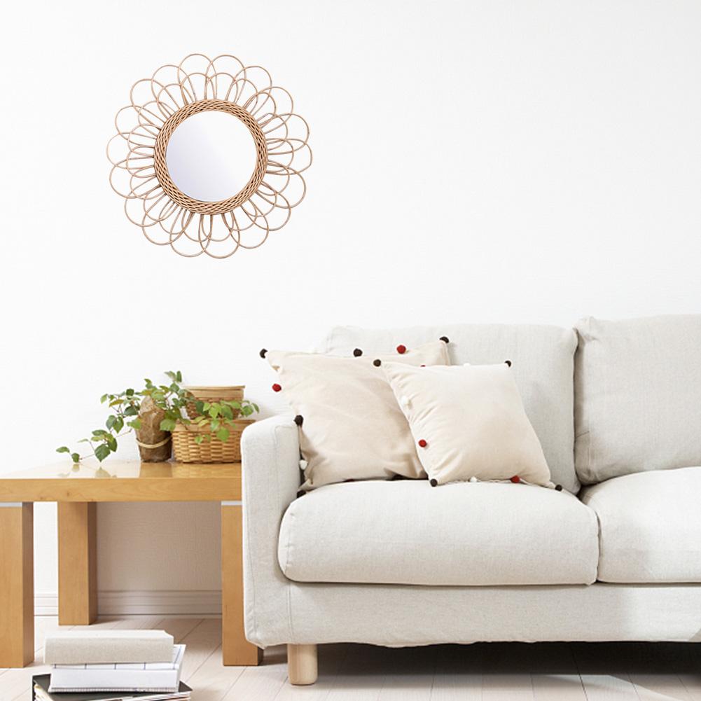 Rattan Dressing Mirror Innovative Art Deco Round Mirror Living Room Wall Hanging Mirror Kitchen Bathroom Mirror