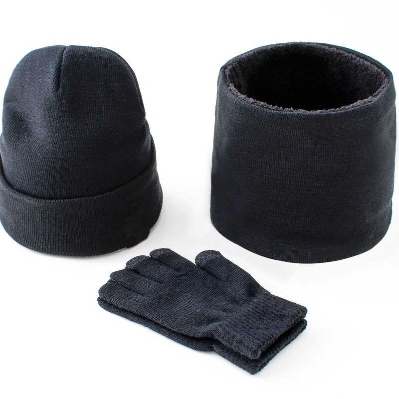 Varm vinterstrikkede hatte tørklæde og handsker til mænd rødbrun grå sort hat og tørklæde sæt 3 stk
