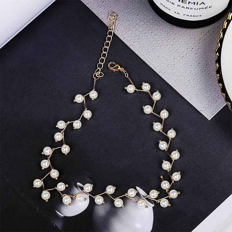 Arrivals Jewelry Gold Color Multi Layer Chains Imitation Pearl Necklaces For Women Party Wedding Bride Necklace: 4-White-Gold