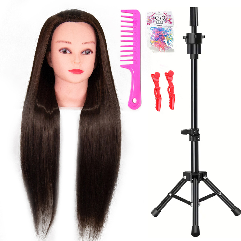 Mannequin Head 100% Synthetic Hair Hairdresser Training Head With Stand Manikin Cosmetology Doll Head For Braiding Styling: light green
