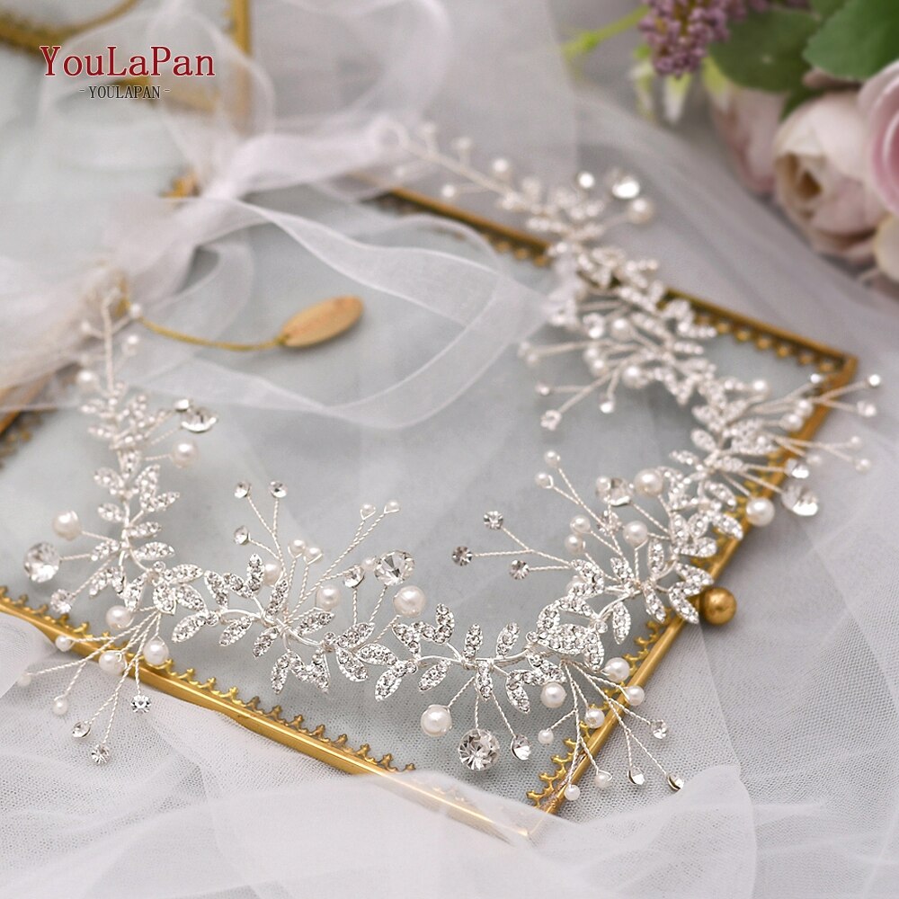 YouLaPan HP233 Wedding Rhinestone Headpieces Bride Hair Accessories Alloy Leaf Wedding Hair Vines Headband Wedding Hair Pieces