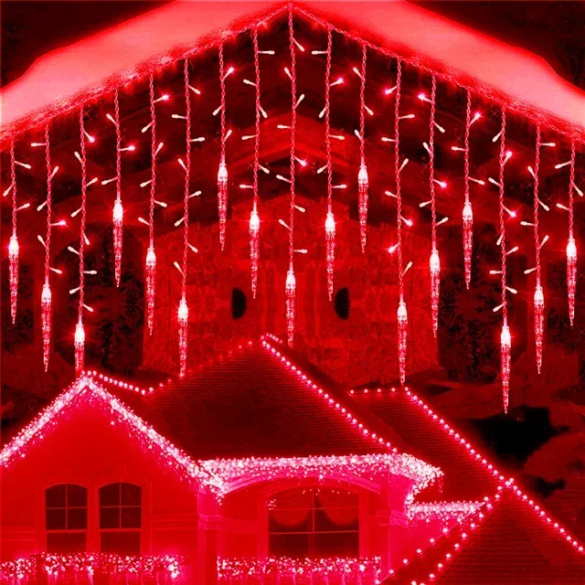 Straat Slinger Winter Festoen Led Licht Gordijn Ijspegel Slingers Voor Nieuwjaar Hangen 0.3M 0.4M 0.5M Kerstversiering Voor Thuis: Rood / 0-5W