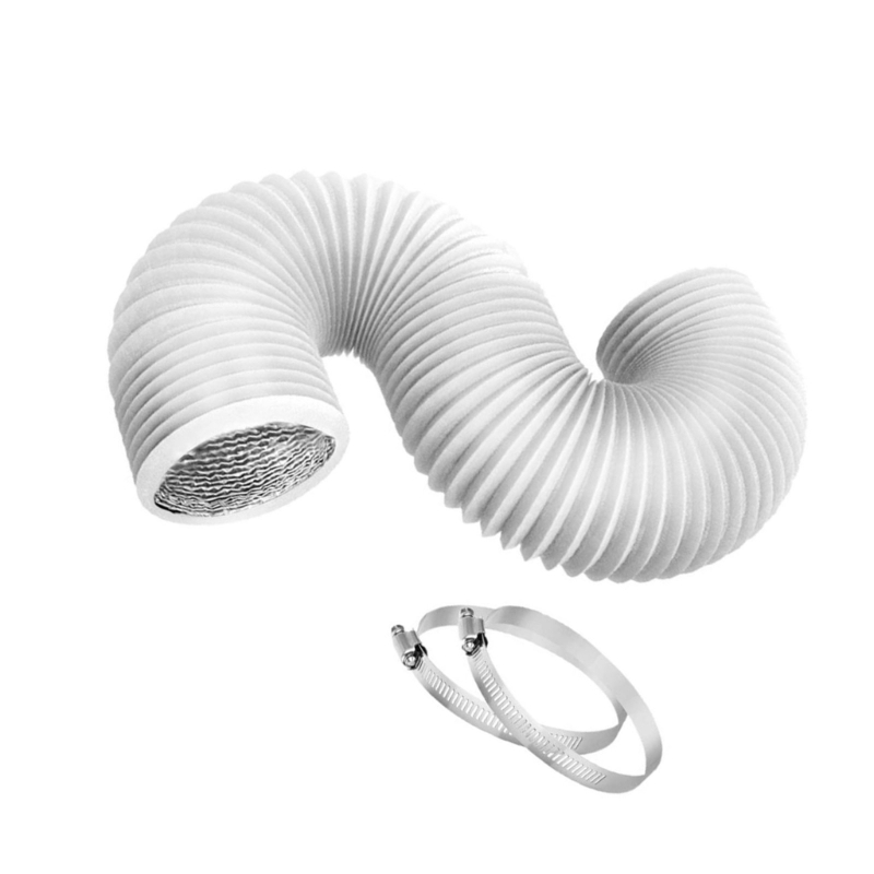 Kanalschlauch, Trockner-Entlüftungsschlauch mit 2 Klemmen, flexibler PVC- und Aluminiumkanal für Heizung, Kühlung, Belüftung und