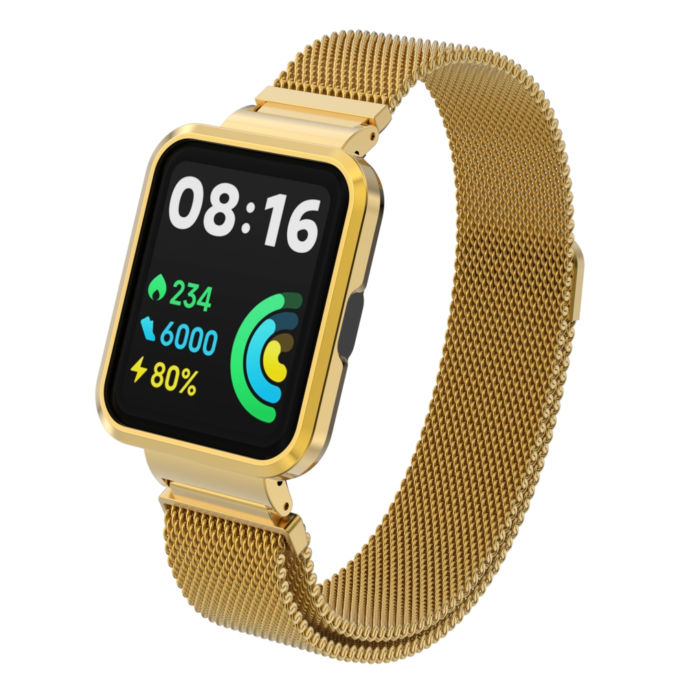 Milanese Band Voor Xiaomi Mi Watch Lite Smart Watch Metalen Frame Beschermer Case Armband Horlogeband Voor Redmi Watch 2 Lite Correa: Goud / 14mm