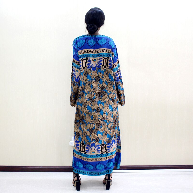 Dashikiage-vestido bohemio con lentejuelas y cuello de pico para mujer, vestido con estampado Tribal de otoño, con detalle de camisa