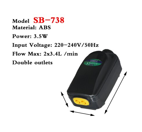 SOBO Silent Aquarium Air Pump Oxygen Pond Aerator Water Fish Tank SB-718 SB-738 3W/3.5W Authorized Dealer: SB-738 Single Pump / EU Plug Adapter