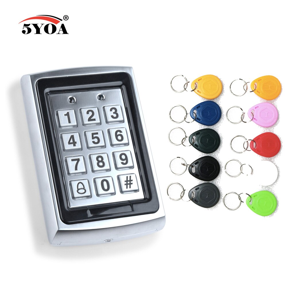 Waterproof Metal Rfid Access Control Keypad With 1000 Users 125KHz Card Reader Keypad Key Fobs Door Access Control System: B02 and 10 keys