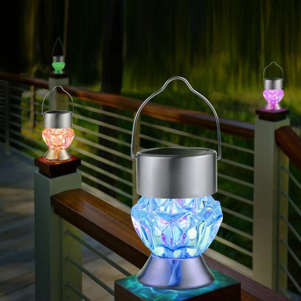 Solar lys led diamant form lille lanterne udendørs regntæt farverig gradient villa korridor camping dekoration hængelampe