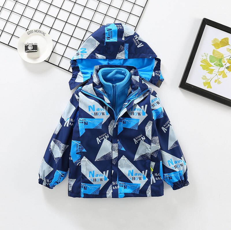 Jongens Drie-In-een Afneembare Herfst/Winter Verdikte Outdoor Casual Capuchon Kinderen Tops 4-12 Jaar Oud: 4T