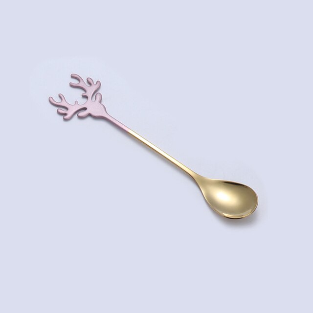 Herten Vorm Rvs Roeren Lepel Romantische Kerst Elanden Koffie Dessertlepel Bestek Prachtige Theelepel Servies: Pink gold 