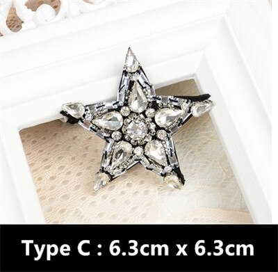 1Pcs Tassel Star Crown Hart Ijs Strass Kraal Broche Patches Applique Naaien Patch Mode Kleding Decoratie Patch: TYPE C