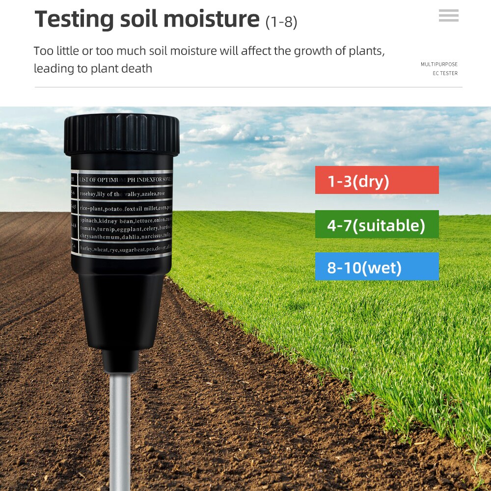 Handheld ZD-06 Soil pH Tester pH &amp; Moisture Meter For Garden With 295mm Long Metal Probe Waterproof Soil Tester Kit Tools