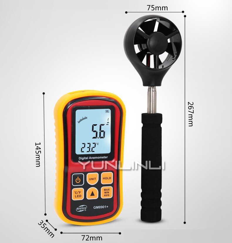 Digital Anemometer Precision Wind Speed Meter Handheld Wind Sensor Tools Portable Air Velocity Speed Measuring Instrument GM8901