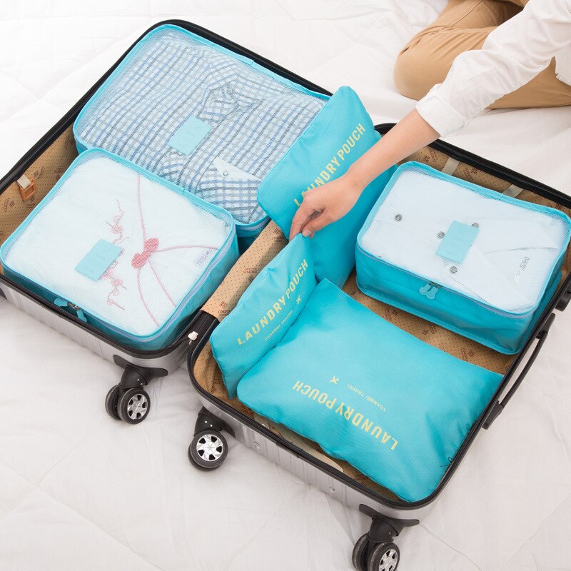 6 stk rejse opbevaringspose sæt til tøj ryddeligt arrangør garderobe kuffert pose rejse arrangør taske taske sko pakning terning taske