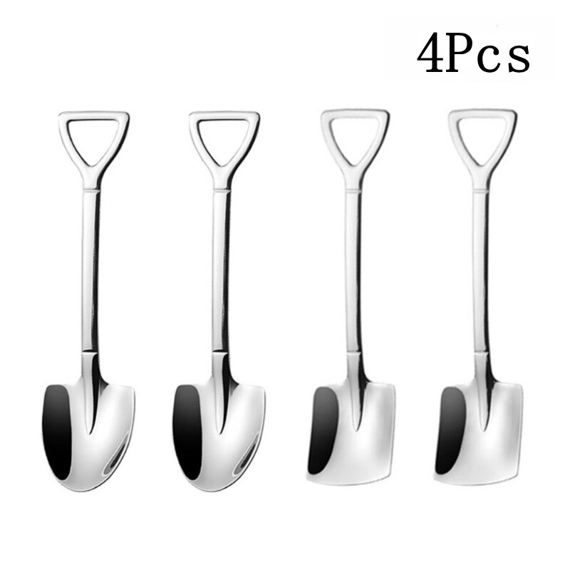 Couverts rétro en acier inoxydable, cuillère à café, pelle en fer, cuillère à glace, cuillère créative cuillère à thé, vaisselle à la 4 pièces: 4Pcs Silver  (2A 2B)