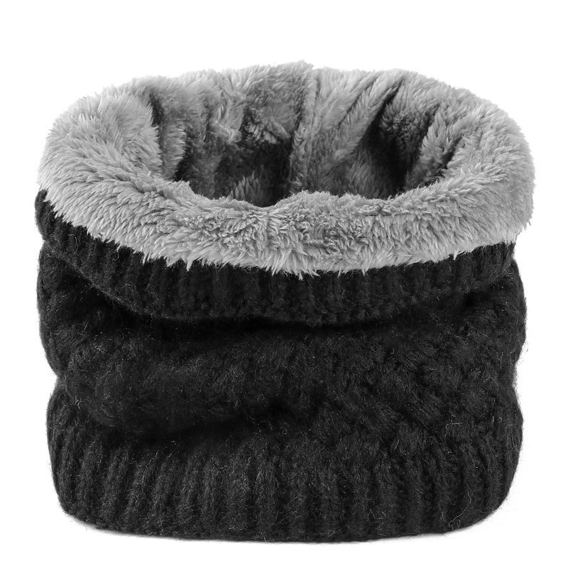 Winter Ladies Pink Red Warm Elastic Thick Knitted Circle Scarf Ring Women Men Faux Fur Neck Collar Warmer Plush Scarves: Black