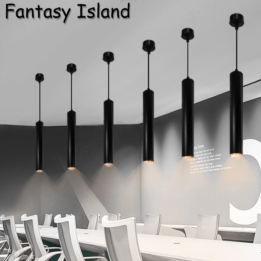 Ac90-265 led pendel lang rør lampe køkken spisestue butik bar disk dekoration cylinder rør hænge lys
