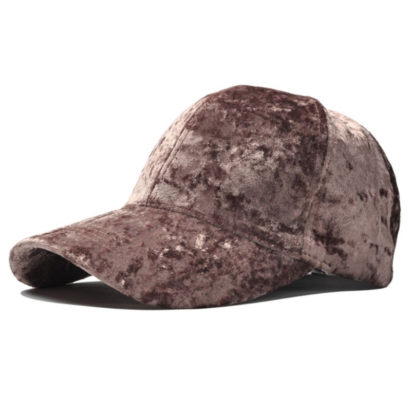 Women Men Winter Faux Velvet Baseball Cap Shiny Solid Color Hip Hop Snapback Hat 28GD: Brown