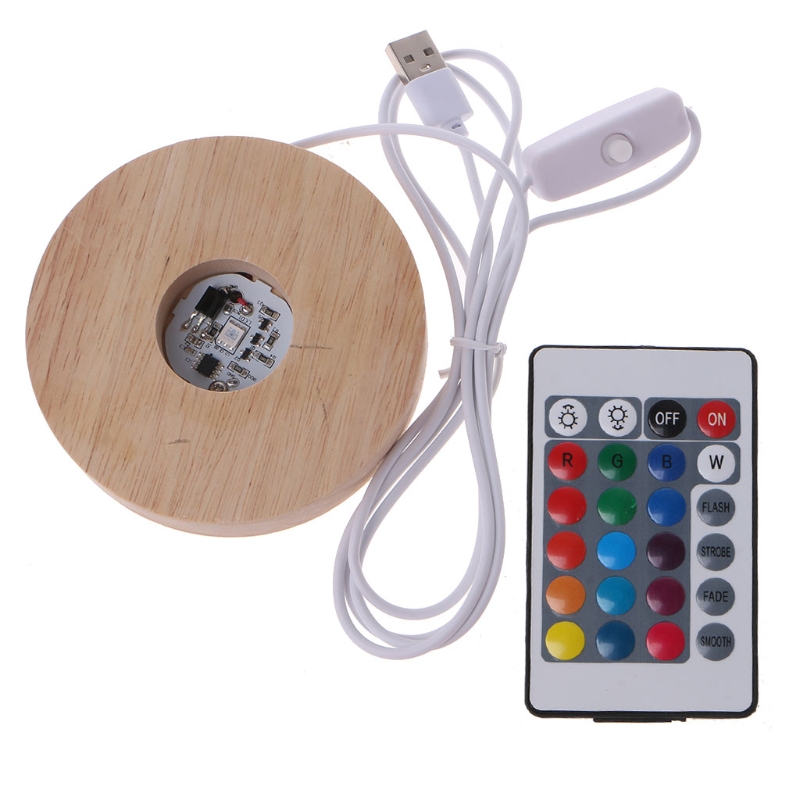 Adjustable Display Base Resin Art Display Wood LED 12 Colors RGB LED Base Vase Light with Remote Control DIY Night Light: Diameter 10cm