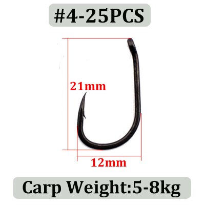 25 Pcs Curve Karper Haak Hoge Carbon Staal Vishaak Sharp Karper Hair Rig Haak Teflon Gecoat Karpervissen Feeder visgerei Accessoire: 25Pcs-Size 4