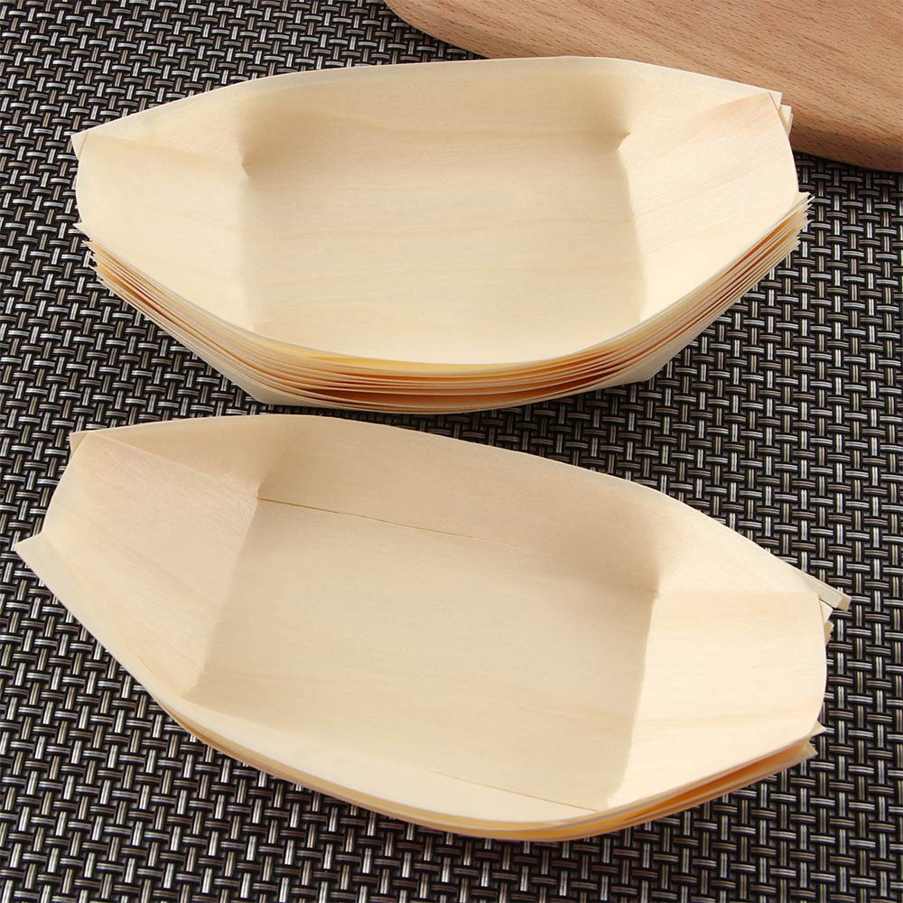 50Pcs Sushi Sushi Houten Boot Natuurlijke Bamboe Wegwerp Kajak Salade Dessert Grenen Cake Boot Snack Kom Mat Sushi Plaat lade: A