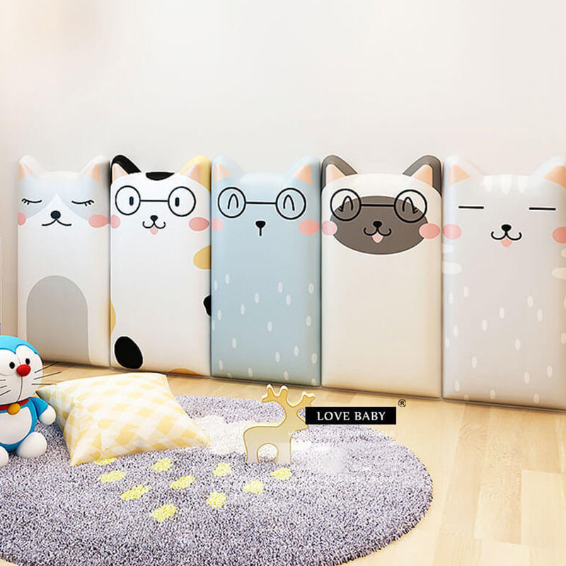 Cat Self-Adhesive Bed Headboards Anti-Collision Tatami Kids Bedroom Decor Stickers Tete De Lit Cabecero Decoration Aesthetic