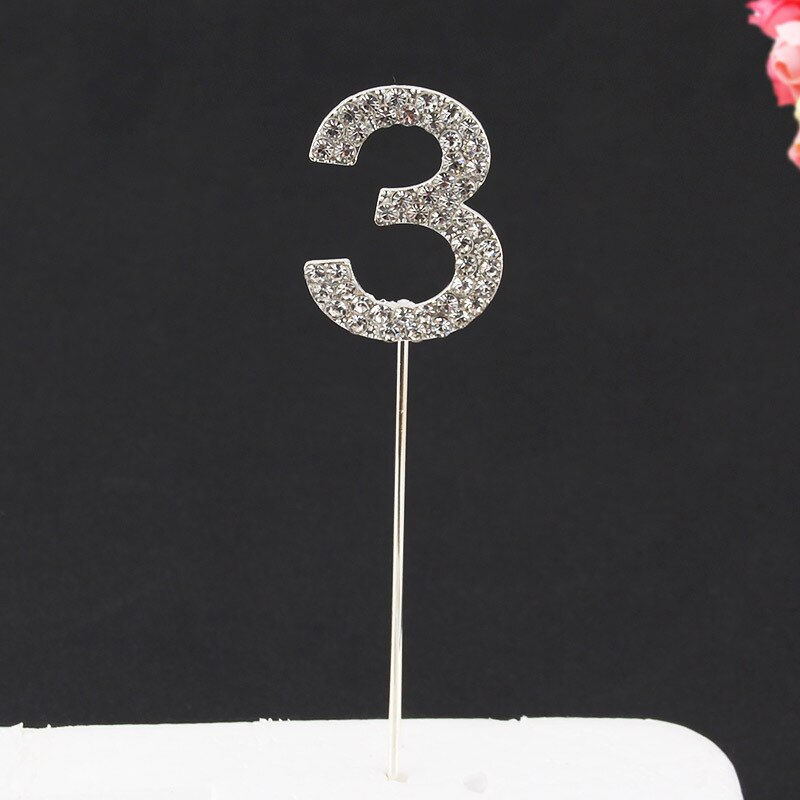 Glitter Alloy Rhinestone Number Cake Toppers Baby Shower Birthday Decoration Wedding Gold Silver Digital Cakes Dessert Decor: Sliver-3