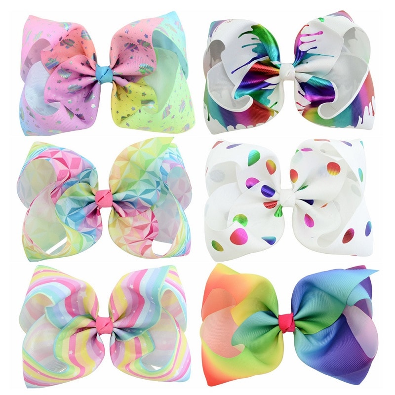 Épingles à cheveux pour filles | Gros nœud arc-en-ciel coloré imprimé grain, pince de cheveux, accessoires de cheveux pour enfants, fait à la main