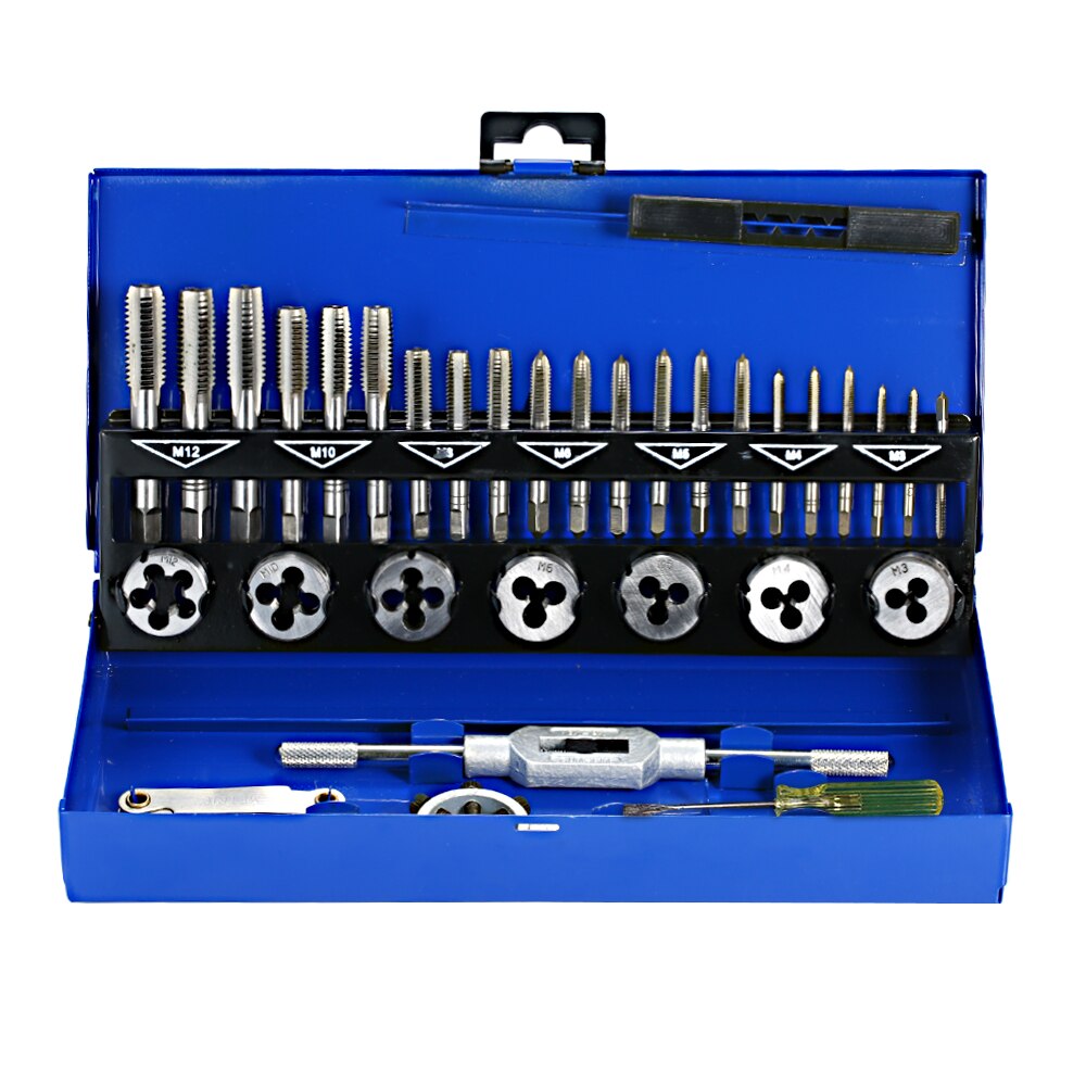 32 PCS HSS Tap Die Set Wrench Thread Cutting M3-M12 Tap Die Screw Thread Making Tool Bit Set Engineer Kit: Default Title