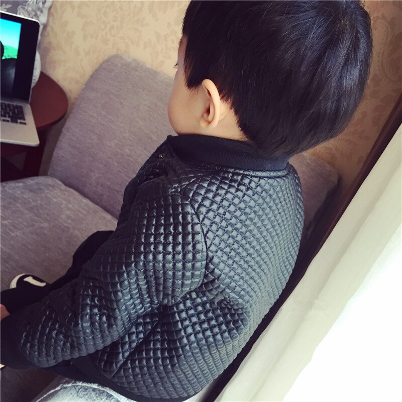 Abrigos cálidos de algodón para niños, chaqueta de cuero PU, coreana, otoño e invierno, de terciopelo, sólido, novedad