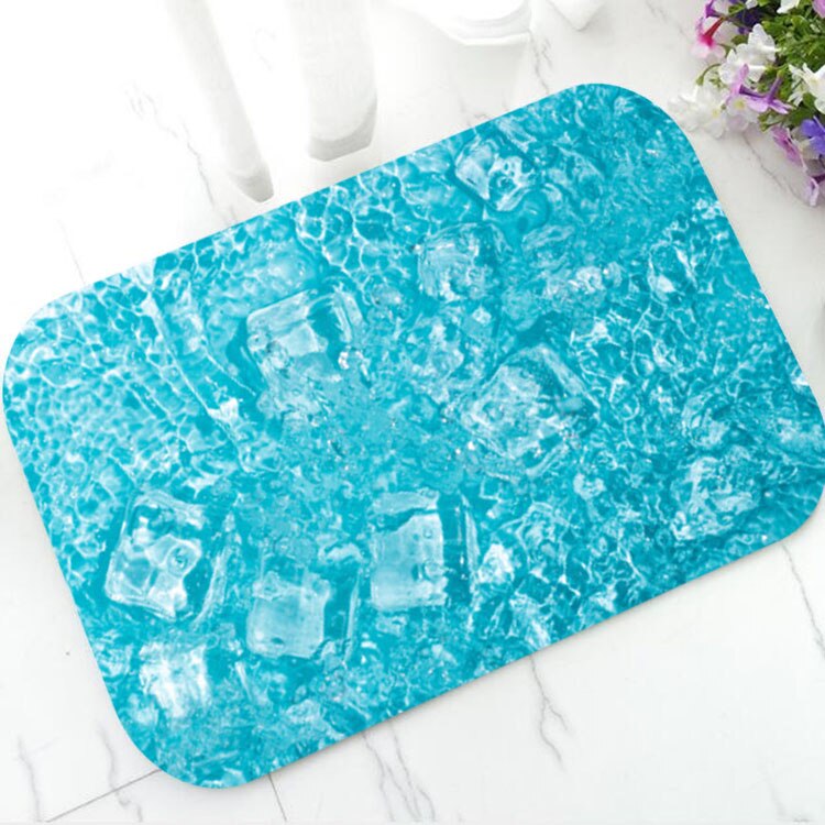 Abstract Turquoise Painting Bath Mat Mint Blue Turquoise Stones Marble Ice Waves Rug Carpet Anti Slip Rubber Doormat
