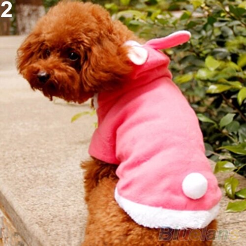 Moda macia cão de estimação adorável hoodie roupas coelho inverno quente filhote de cachorro trajes vestuário suprimentos do cão confortável de usar: Pink XS