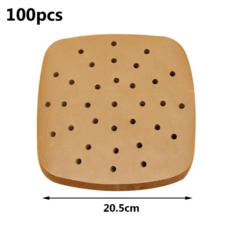 100Pc/Bag Air Fryer Steamer Liners Premium Perforated Wood Pulp Papers Non-Stick Steaming Basket Mat Baking Utensils For Kitchen: 100pcs 20.5cm B