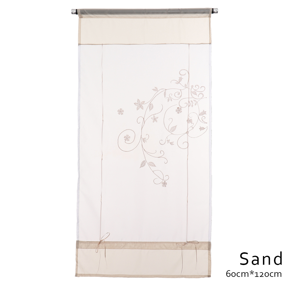 1pc romerske persienner vindue tyl voile gardin populært flot gennemsigtigt polyester gardiner broderet pastoral gardin boligindretning: 60cm x 120cm sand
